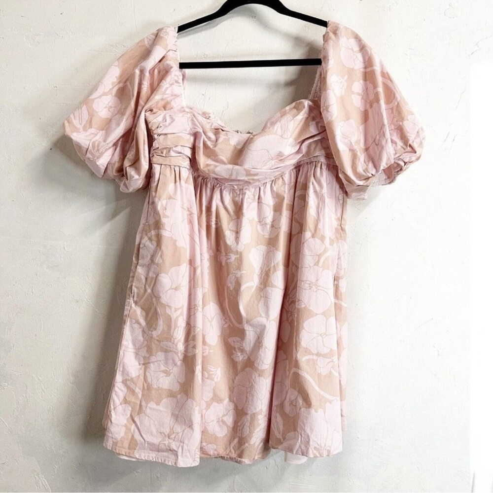 J. Crew Pink Floral Puff Sleeve Babydoll Dress Summer Womens 14 Flowy Beachy